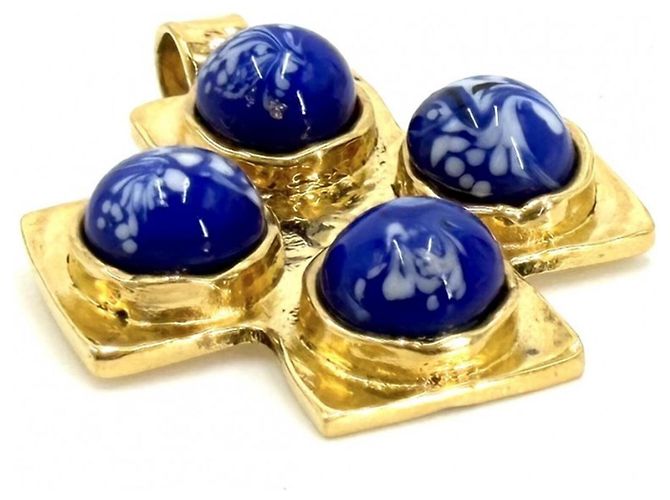Collana con pendente blu e oro Chanel D'oro - vista 3