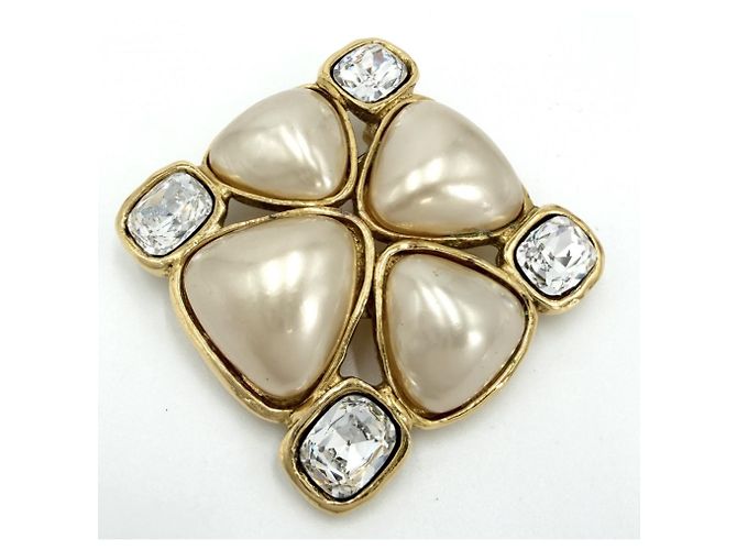 Spilla Chanel oro con perle finte e strass D'oro - vista 3