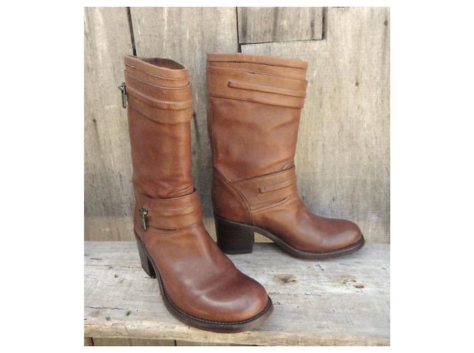 Botas Free Lance Tommy 7 Ziprelmindger de cuero marrón Castaño - vista 2