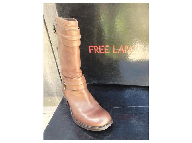 Botas Free Lance Tommy 7 Ziprelmindger de cuero marrón Castaño - vista 6