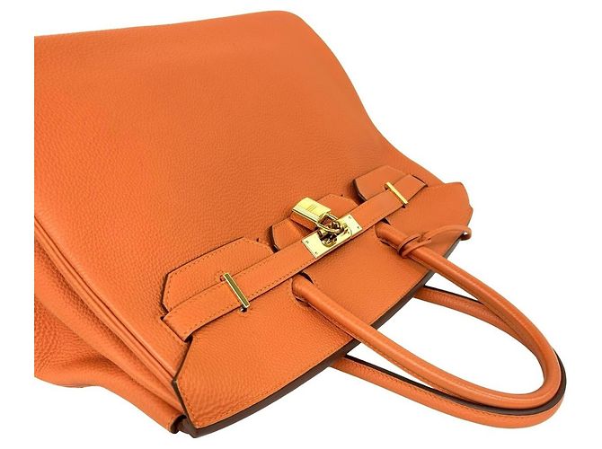 Hermès Borsa Hermes Birkin 35 in pelle Taurillon Clemence Arancione - vista 4