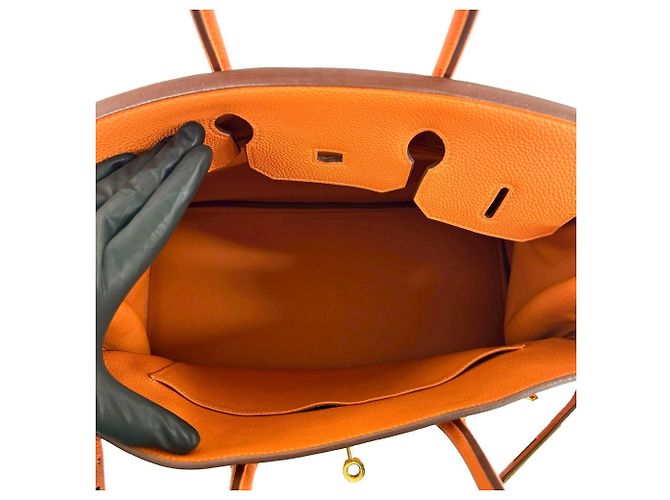 Hermès Borsa Hermes Birkin 35 in pelle Taurillon Clemence Arancione - vista 9