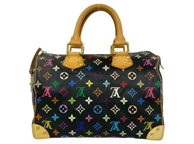 Borsa Louis Vuitton Speedy 30 Monogram Multicolor in pelle Nero Multicolore - vista 3