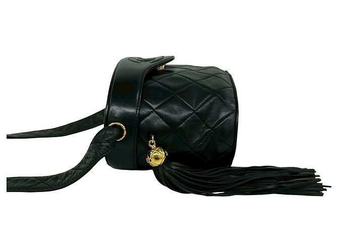 Vanity Chanel Vintage Coco Mark Lammfell Schultertasche mit Quaste Schwarz - Ansicht 5
