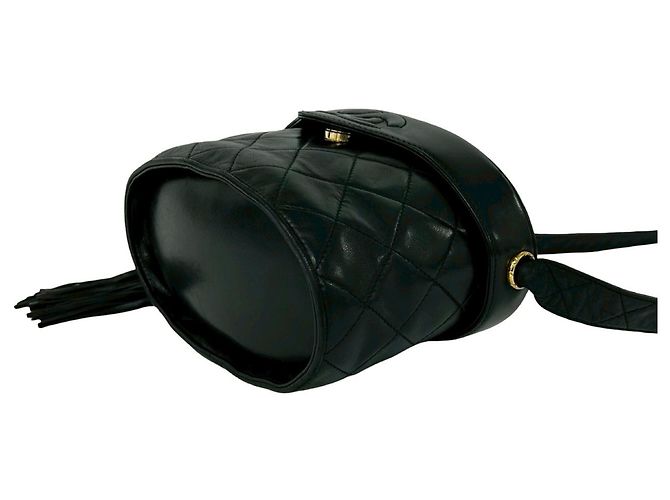 Vanity Chanel Vintage Coco Mark Lammfell Schultertasche mit Quaste Schwarz - Ansicht 8