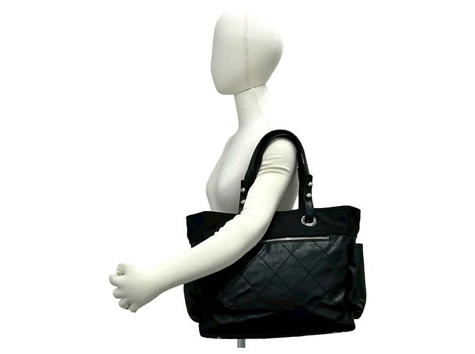 Borsa Tote Chanel Paris Biarritz GM Canvas Leather Nero - vista 2