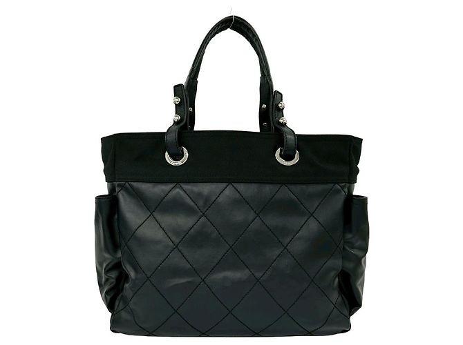 Borsa Tote Chanel Paris Biarritz GM Canvas Leather Nero - vista 3