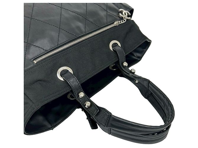 Borsa Tote Chanel Paris Biarritz GM Canvas Leather Nero - vista 4