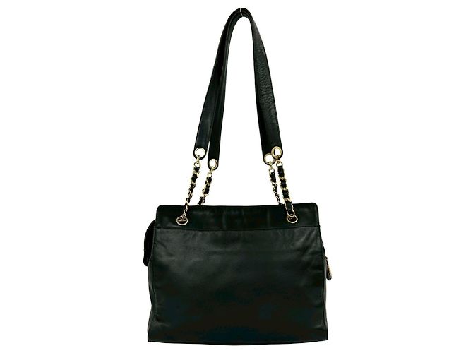 Timeless CHANEL Vintage Coco Mark Lammfell Ketten-Tote Bag Schwarz - Ansicht 3