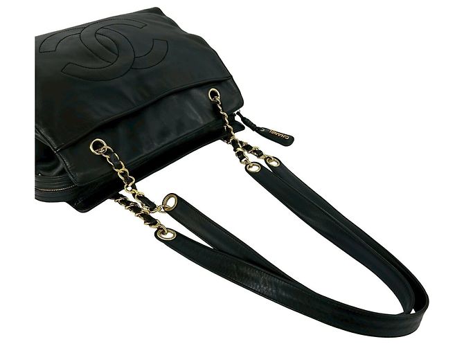 Timeless CHANEL Vintage Coco Mark Lammfell Ketten-Tote Bag Schwarz - Ansicht 4