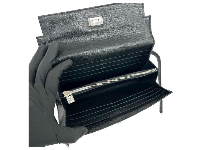 Hermès Kelly Long Wallet aus schwarzem Epsom-Leder - Ansicht 7