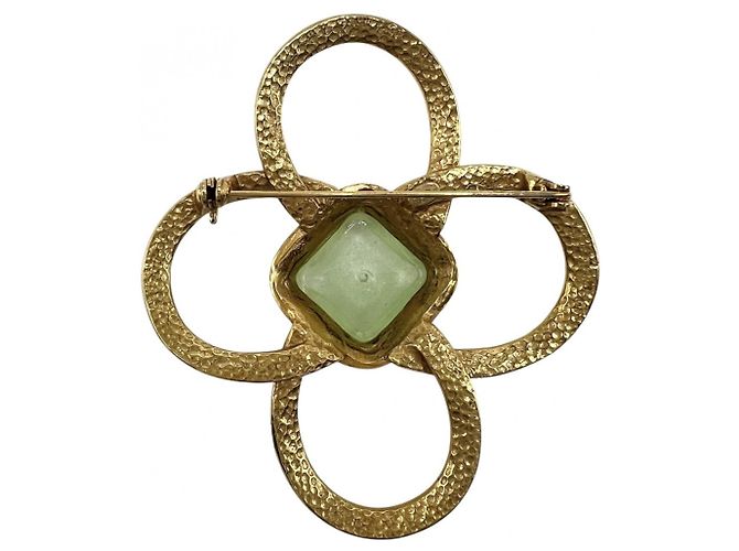 Vintage Chanel Brosche mit farbigen Steinen Golden Grün - Ansicht 2