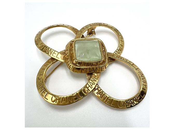 Vintage Chanel Brosche mit farbigen Steinen Golden Grün - Ansicht 3