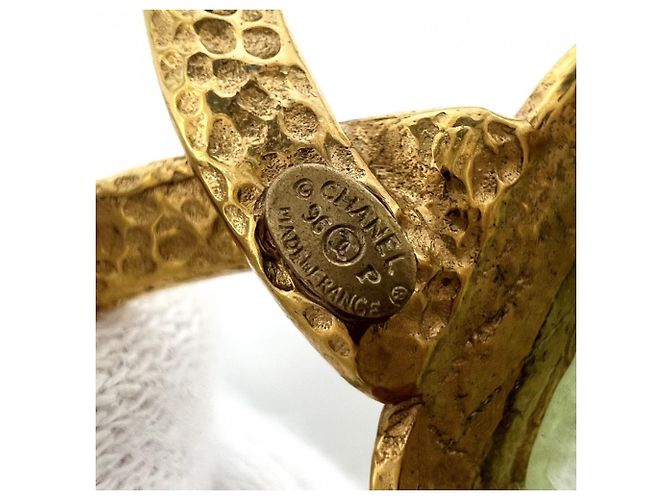 Vintage Chanel Brosche mit farbigen Steinen Golden Grün - Ansicht 4