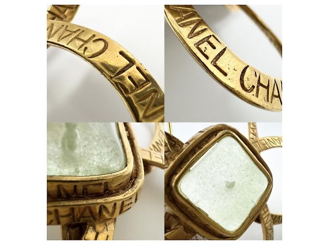 Vintage Chanel Brosche mit farbigen Steinen Golden Grün - Ansicht 7