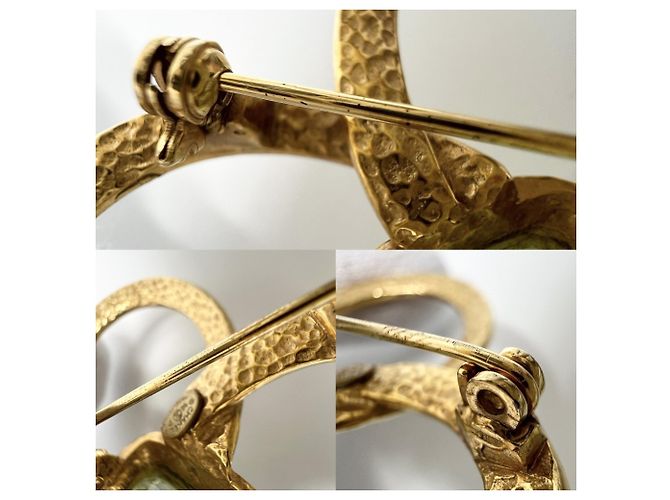 Vintage Chanel Brosche mit farbigen Steinen Golden Grün - Ansicht 8