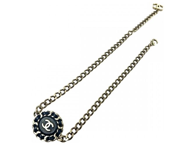 Collana Chanel in pelle nera placcata oro Nero - vista 4