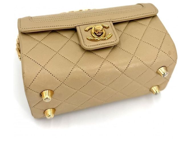 Mini borsa a mano con manico superiore matelassé per bambino Chanel Beige - vista 3