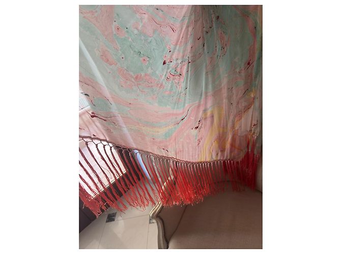 Roberto Cavalli Class Seidenschal mit Marmorprint und Fransen Pink Mehrfarben Grün - Ansicht 7