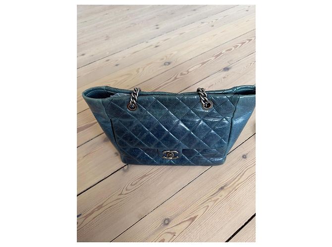 Chanel Timeless Shopping Bag Agnello Blu - vista 7
