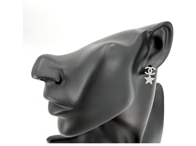 Chanel Rhinestone Stud Ohrringe Silber - Ansicht 2