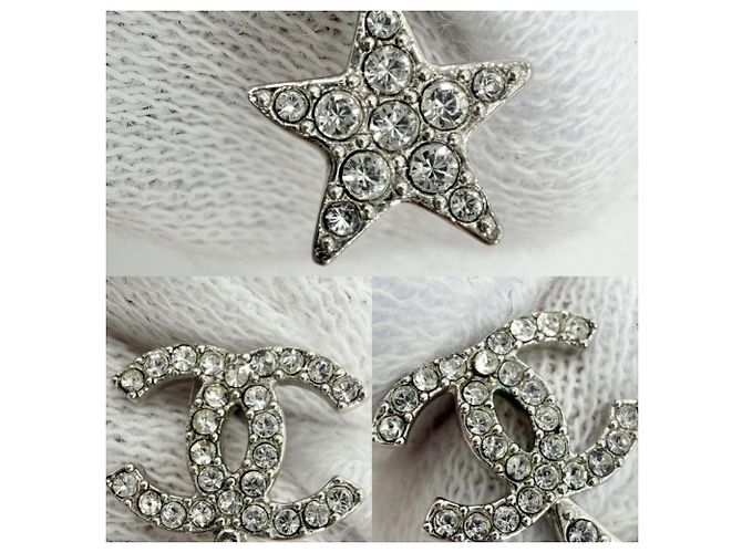 Chanel Rhinestone Stud Ohrringe Silber - Ansicht 6