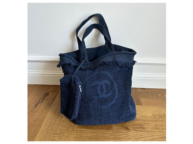 Chanel Borsa Tote in spugna blu navy con pochette Blu scuro - vista 10