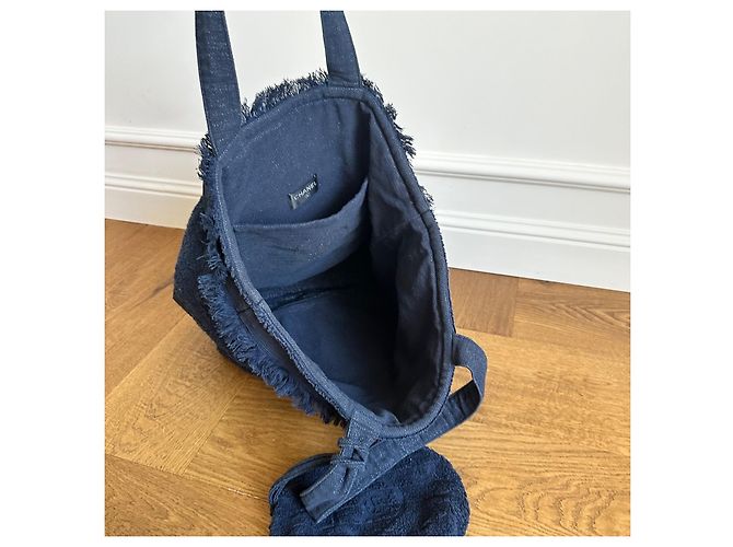 Chanel Borsa Tote in spugna blu navy con pochette Blu scuro - vista 3