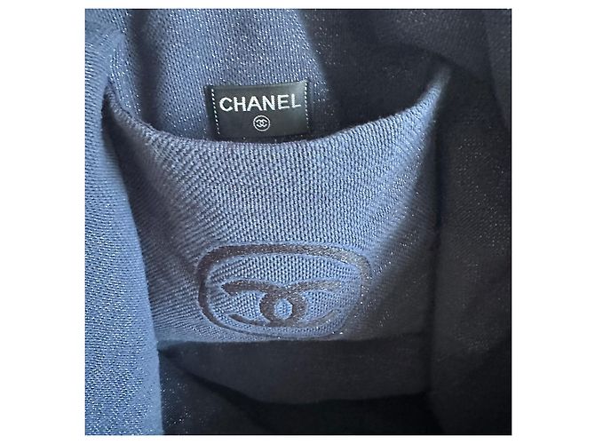 Chanel Borsa Tote in spugna blu navy con pochette Blu scuro - vista 4