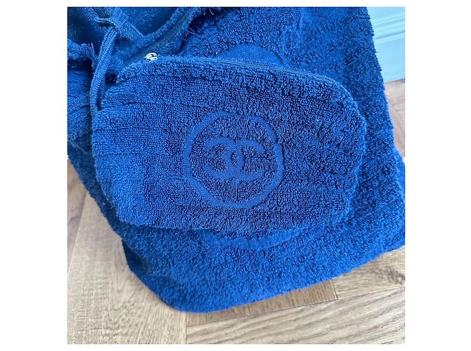 Chanel Borsa Tote in spugna blu navy con pochette Blu scuro - vista 7