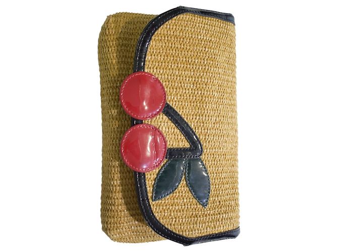 Sonia by Sonia Rykiel Stroh-Clutch mit Kirschmuster Schwarz Rot - Ansicht 13