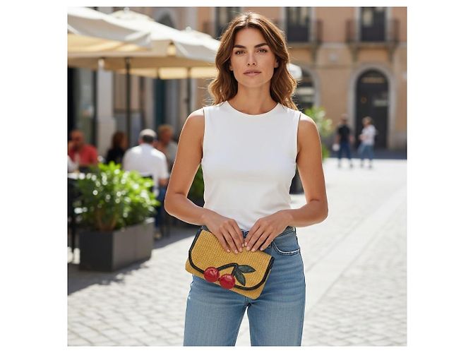 Sonia by Sonia Rykiel Stroh-Clutch mit Kirschmuster Schwarz Rot - Ansicht 2