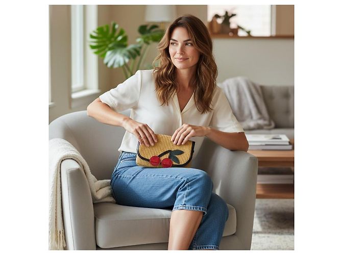 Sonia by Sonia Rykiel Stroh-Clutch mit Kirschmuster Schwarz Rot - Ansicht 4