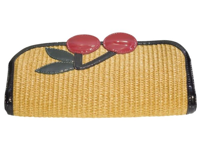 Sonia by Sonia Rykiel Stroh-Clutch mit Kirschmuster Schwarz Rot - Ansicht 7