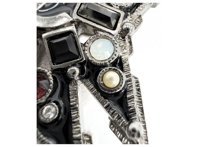 Broche Chanel preta com pérola artificial e strass Preto - vista 7