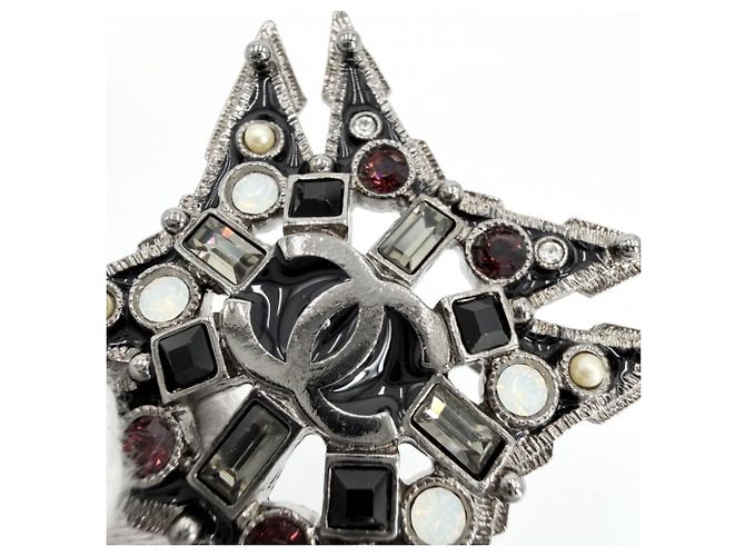 Broche Chanel preta com pérola artificial e strass Preto - vista 9