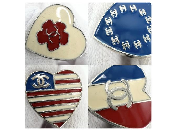 Spilla Cuore Vintage Chanel Bianco Rosso Blu - vista 5