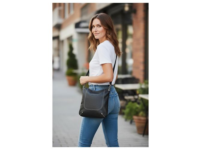 Longchamp Le Foulonné Borsa Hobo a Tracolla in Pelle Martellata Nera - vista 17