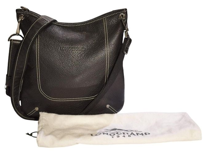 Longchamp Le Foulonné Borsa Hobo a Tracolla in Pelle Martellata Nera - vista 2