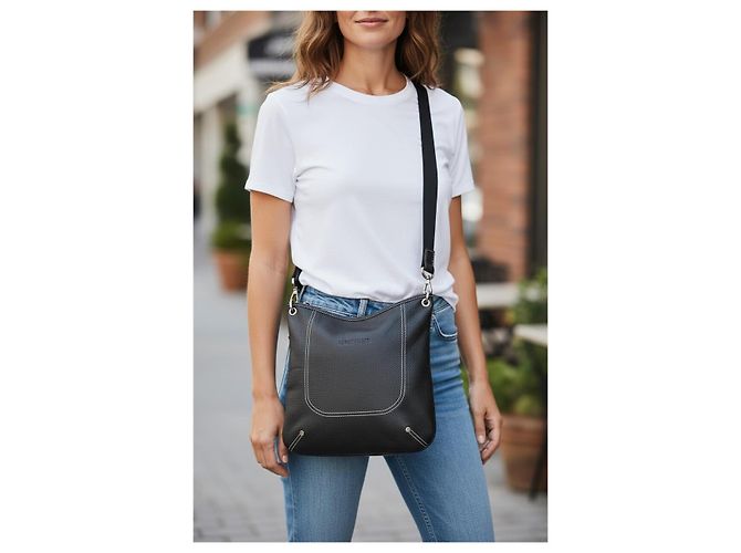 Longchamp Le Foulonné Borsa Hobo a Tracolla in Pelle Martellata Nera - vista 3
