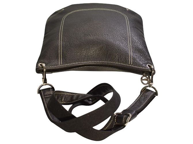 Longchamp Le Foulonné Borsa Hobo a Tracolla in Pelle Martellata Nera - vista 6