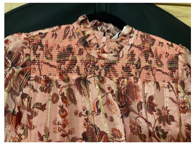 Whistles Vestido de seda Sophia Prairie Castaño Rosa Dorado - vista 5