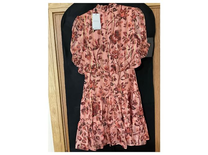 Whistles Vestido de seda Sophia Prairie Castaño Rosa Dorado - vista 6