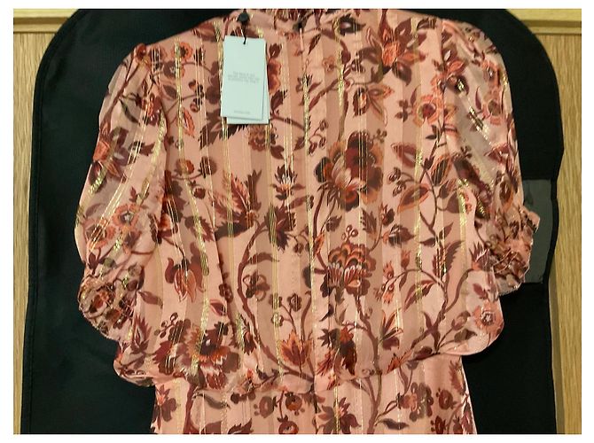 Whistles Vestido de seda Sophia Prairie Castaño Rosa Dorado - vista 9