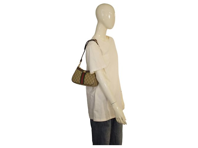 Gucci Ophidia GG Supreme Piccola Borsa a Spalla Marrone Beige - vista 5