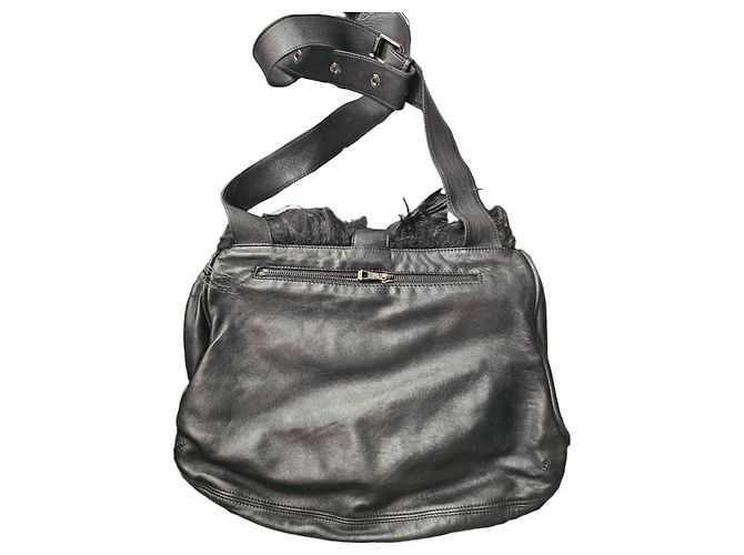 Longchamp Collezione Kate Moss Borsa pelle nera e pelliccia - vista 2