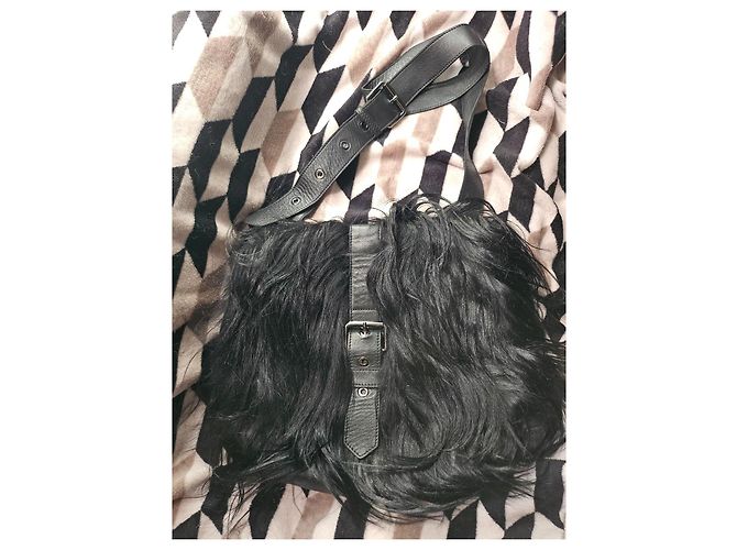 Longchamp Collezione Kate Moss Borsa pelle nera e pelliccia - vista 3