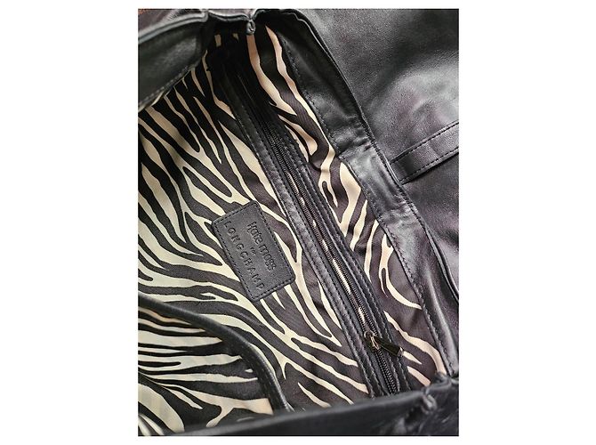 Longchamp Collezione Kate Moss Borsa pelle nera e pelliccia - vista 4