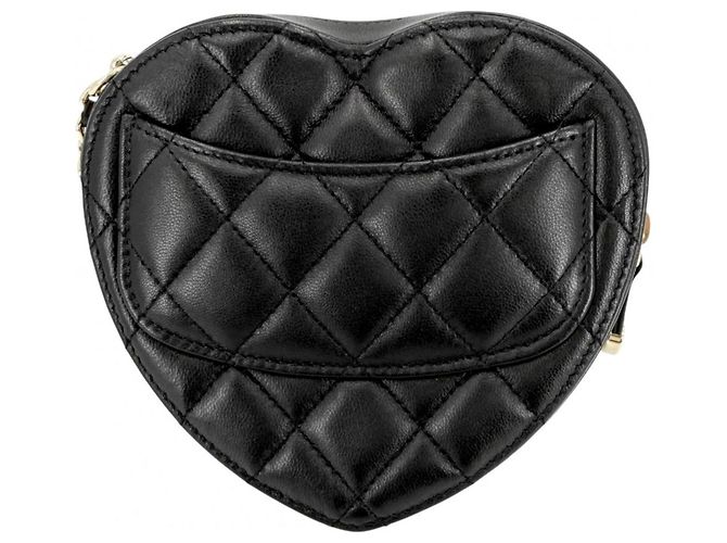 Bolsa de ombro Chanel Matelassé em pele de cordeiro preta Preto - vista 2