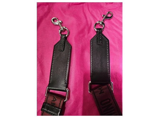 Moschino Milano Monogram Leather and Canvas Shoulder Strap Black Prune - view 2
